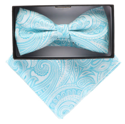 Vittorio Farina Men's Paisley Design Satin Bow Tie & Pocket Square in Gift Box - Suits You Sir - BH - 21036 - 