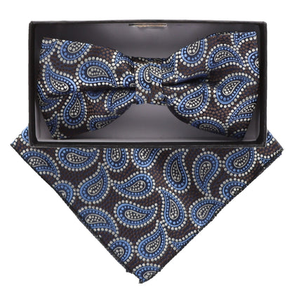 Vittorio Farina Men's Paisley Design Satin Bow Tie & Pocket Square in Gift Box - Suits You Sir - BH - 21036 - 