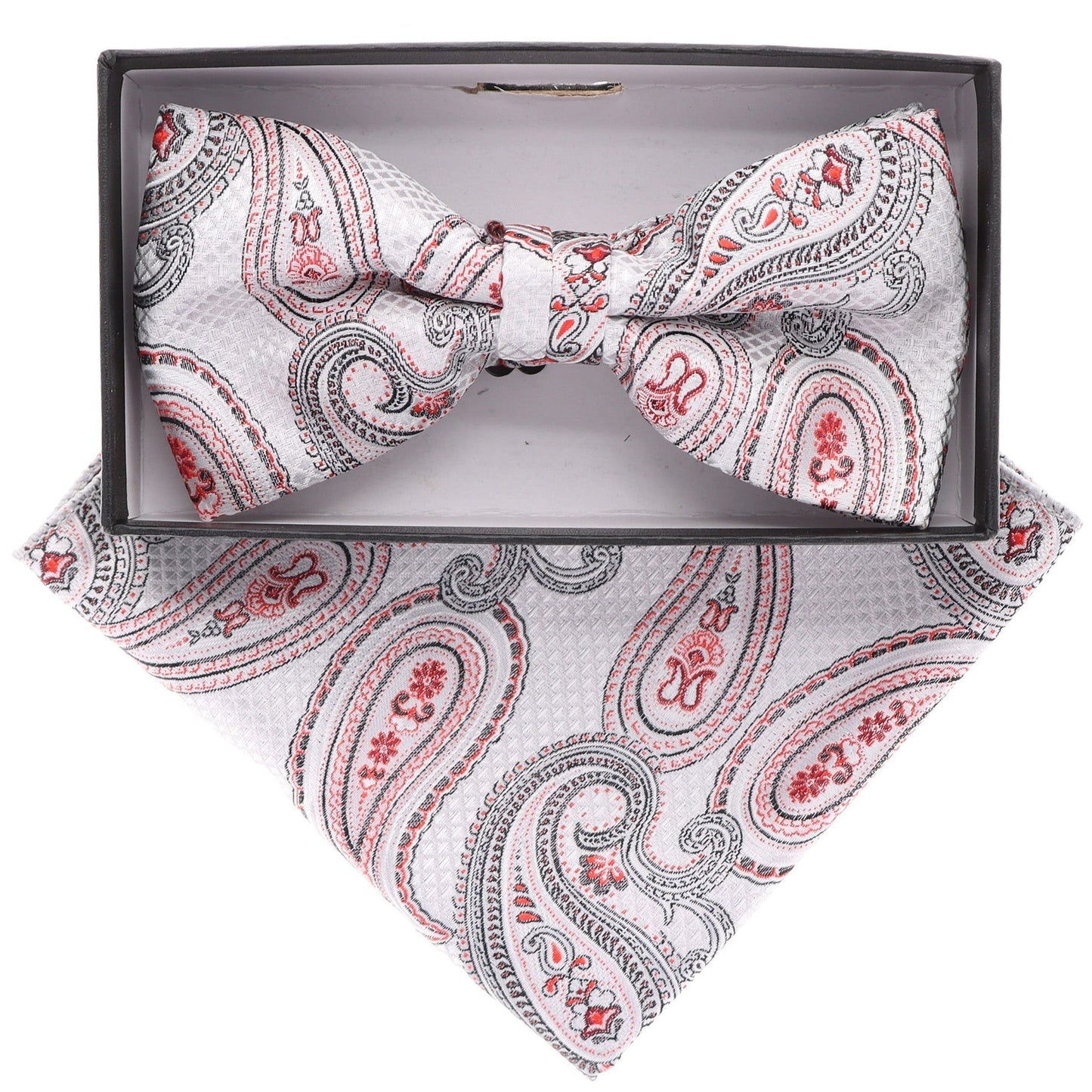 Vittorio Farina Men's Paisley Design Satin Bow Tie & Pocket Square in Gift Box - Suits You Sir - BH - 21036 - 