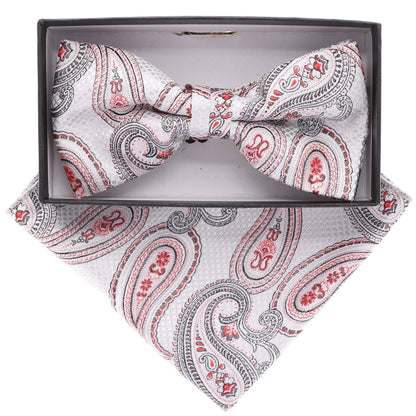 Vittorio Farina Men's Paisley Design Satin Bow Tie & Pocket Square in Gift Box - Suits You Sir - BH - 21036 - 