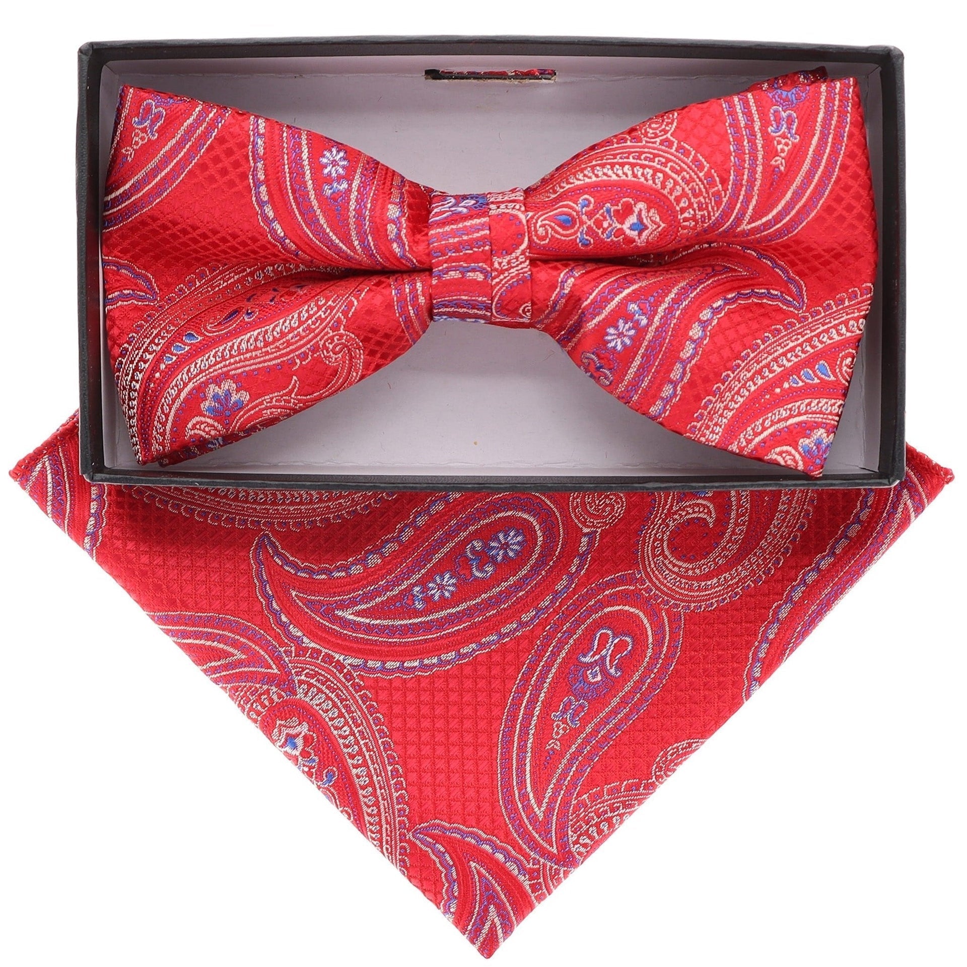 Vittorio Farina Men's Paisley Design Satin Bow Tie & Pocket Square in Gift Box - Suits You Sir - BH - 21036 - 