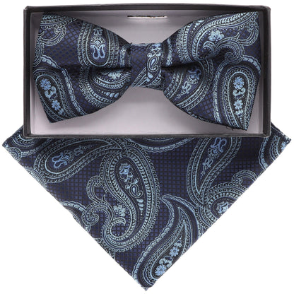 Vittorio Farina Men's Paisley Design Satin Bow Tie & Pocket Square in Gift Box - Suits You Sir - BH - 21066 - 