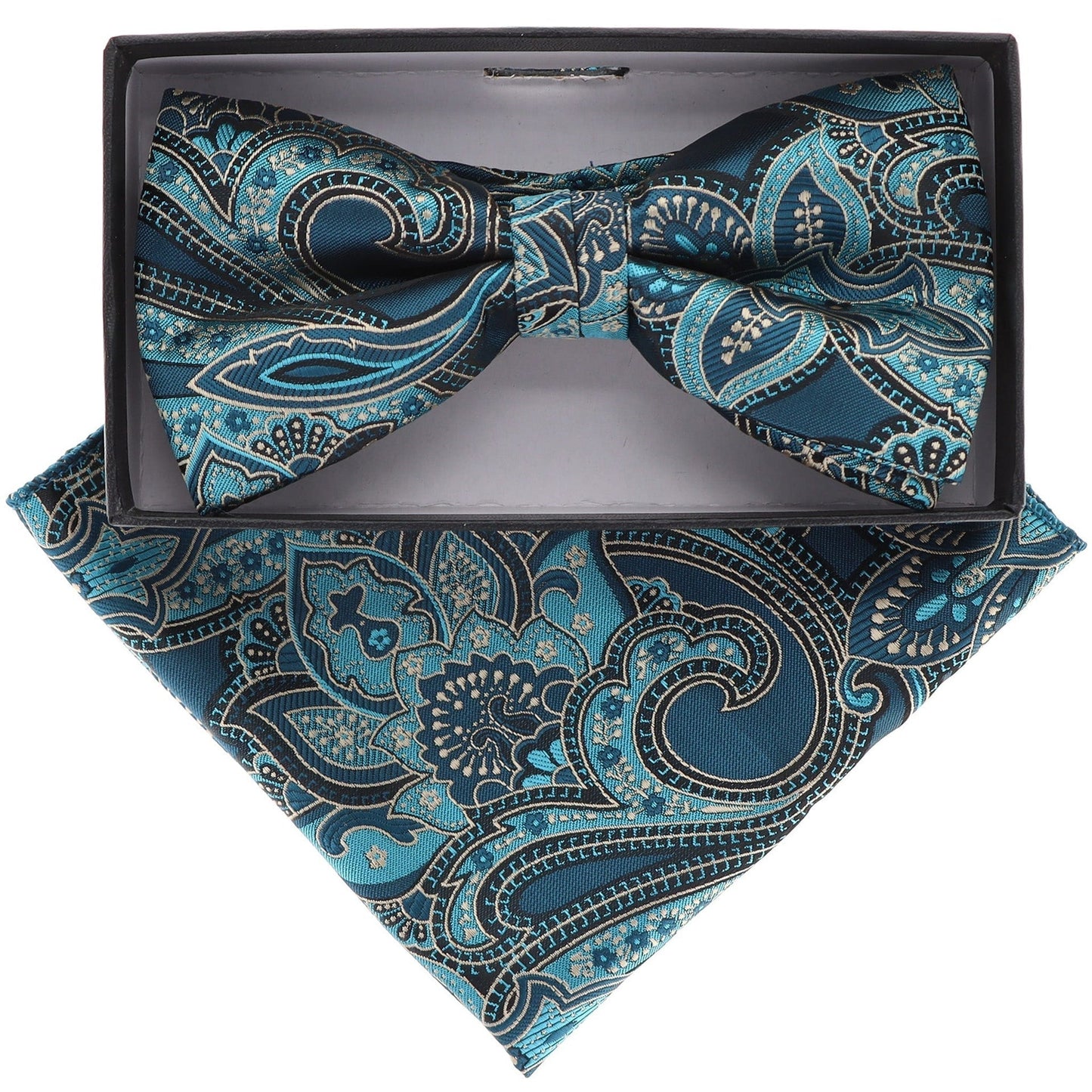 Vittorio Farina Men's Paisley Design Satin Bow Tie & Pocket Square in Gift Box - Suits You Sir - BH - 21066 - 