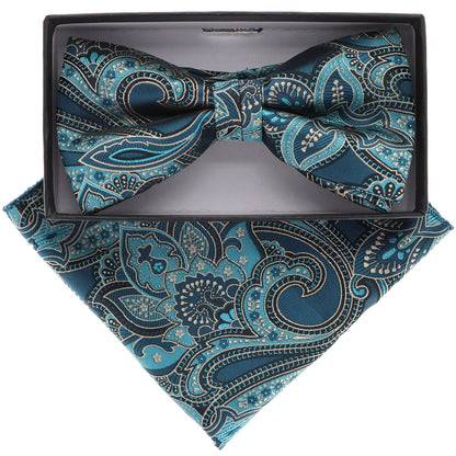 Vittorio Farina Men's Paisley Design Satin Bow Tie & Pocket Square in Gift Box - Suits You Sir - BH - 21066 - 