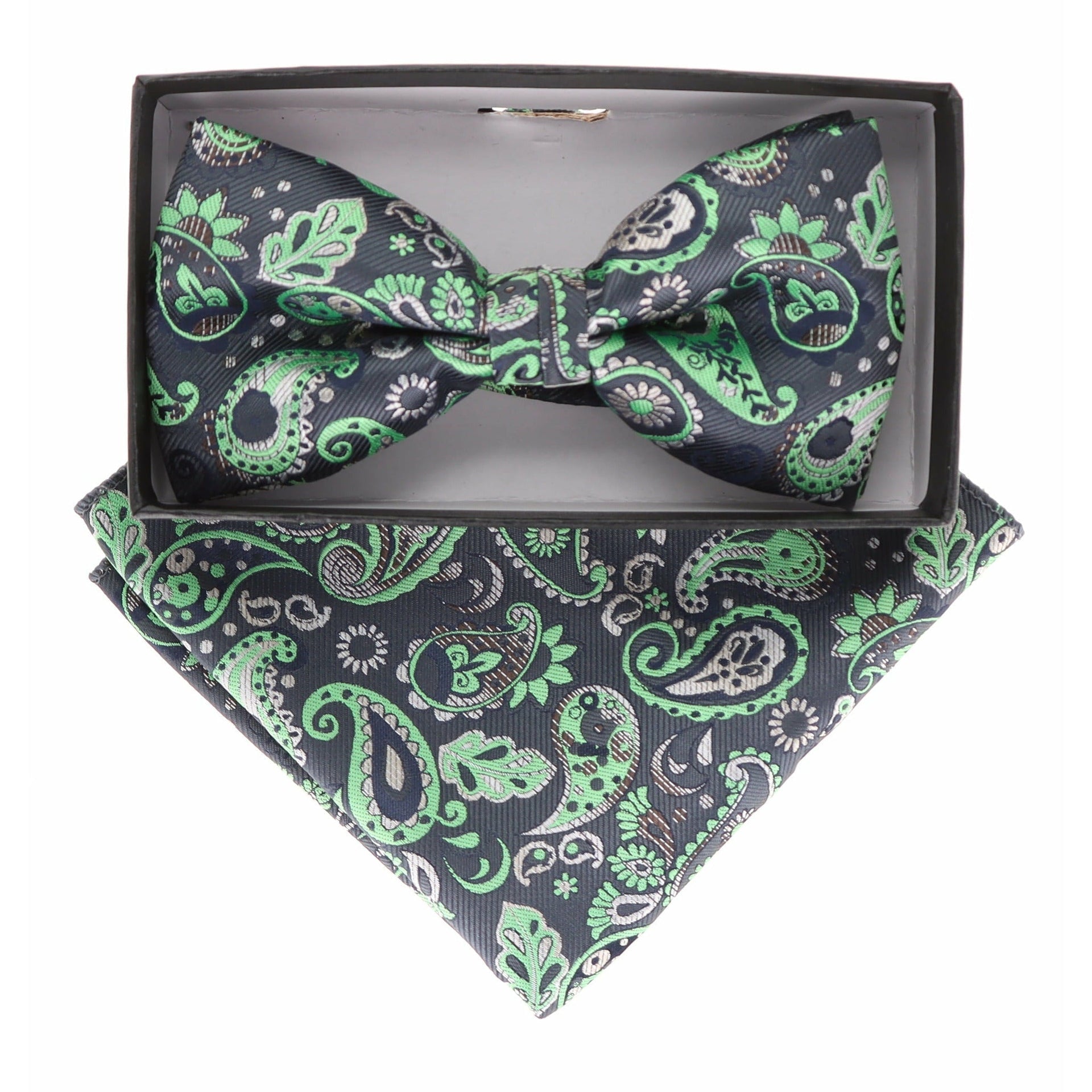 Vittorio Farina Men's Paisley Design Satin Bow Tie & Pocket Square in Gift Box - Suits You Sir - BH - 21066 - 