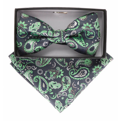 Vittorio Farina Men's Paisley Design Satin Bow Tie & Pocket Square in Gift Box - Suits You Sir - BH - 21066 - 
