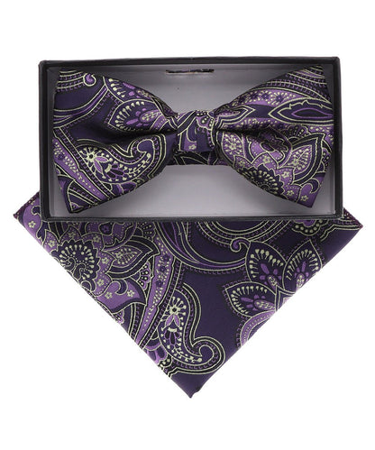 Vittorio Farina Men's Paisley Design Satin Bow Tie & Pocket Square in Gift Box - Suits You Sir - BH - 21066 - 