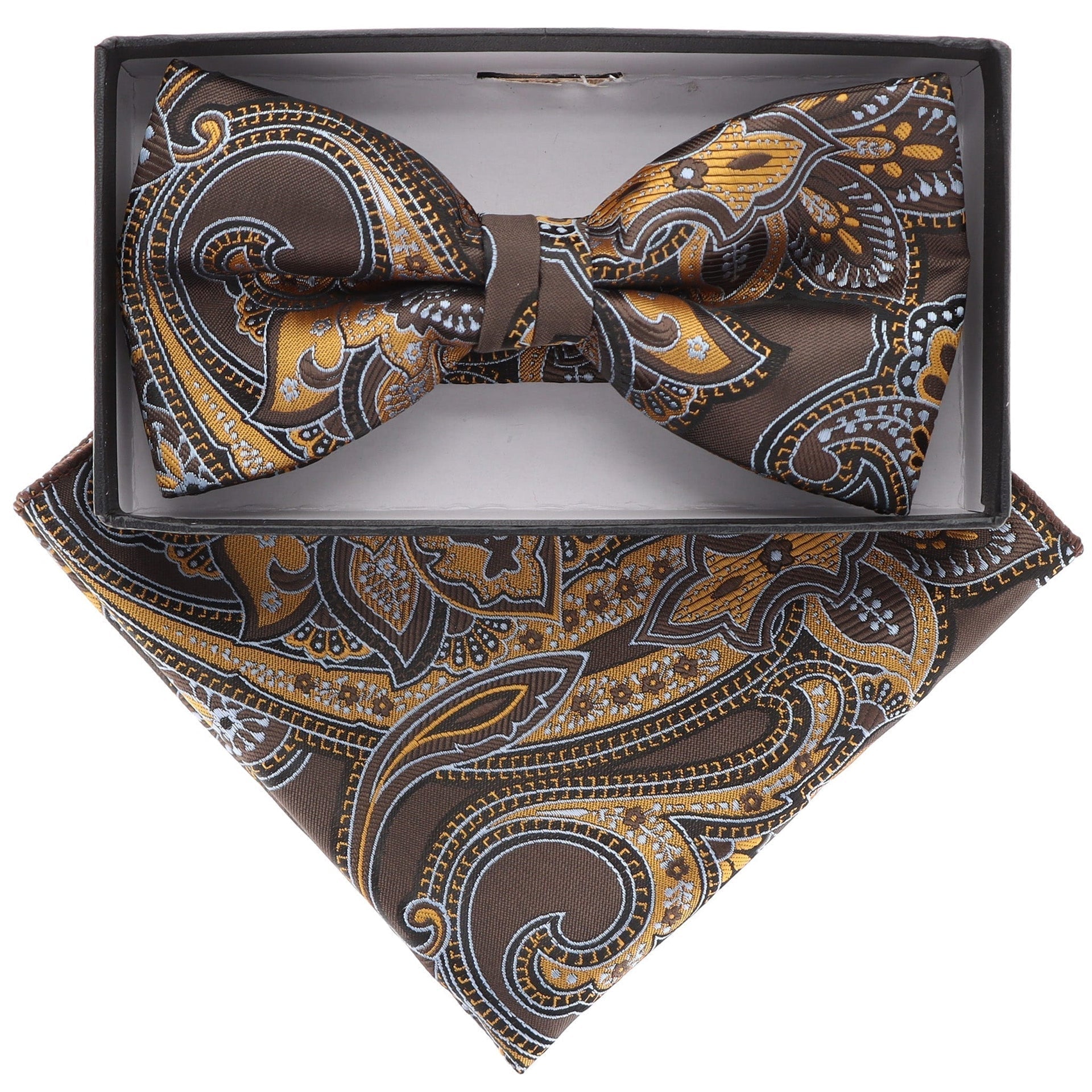 Vittorio Farina Men's Paisley Design Satin Bow Tie & Pocket Square in Gift Box - Suits You Sir - BH - 21066 - 