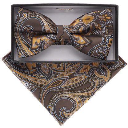 Vittorio Farina Men's Paisley Design Satin Bow Tie & Pocket Square in Gift Box - Suits You Sir - BH - 21066 - 