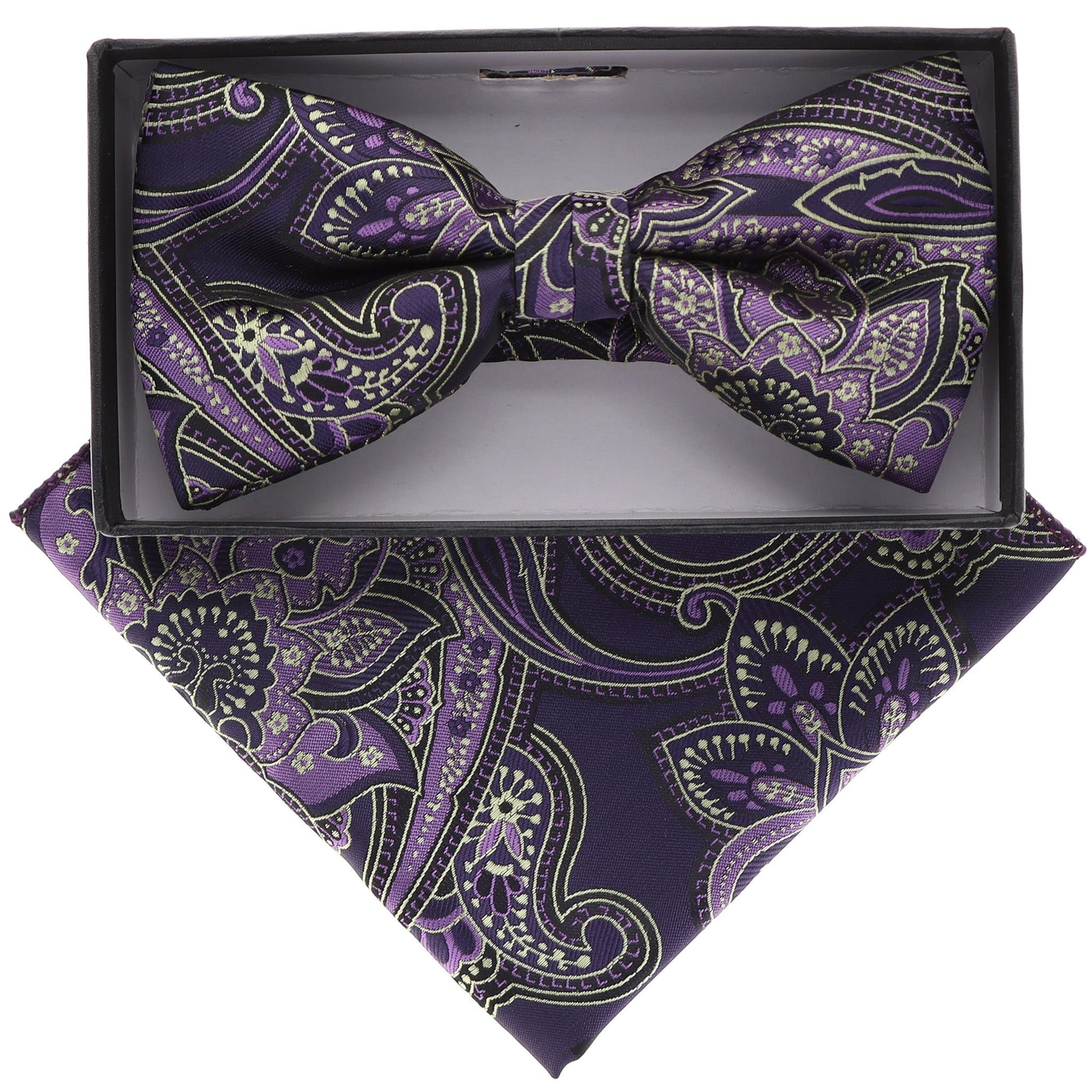 Vittorio Farina Men's Paisley Design Satin Bow Tie & Pocket Square in Gift Box - Suits You Sir - BH - 21066 - 