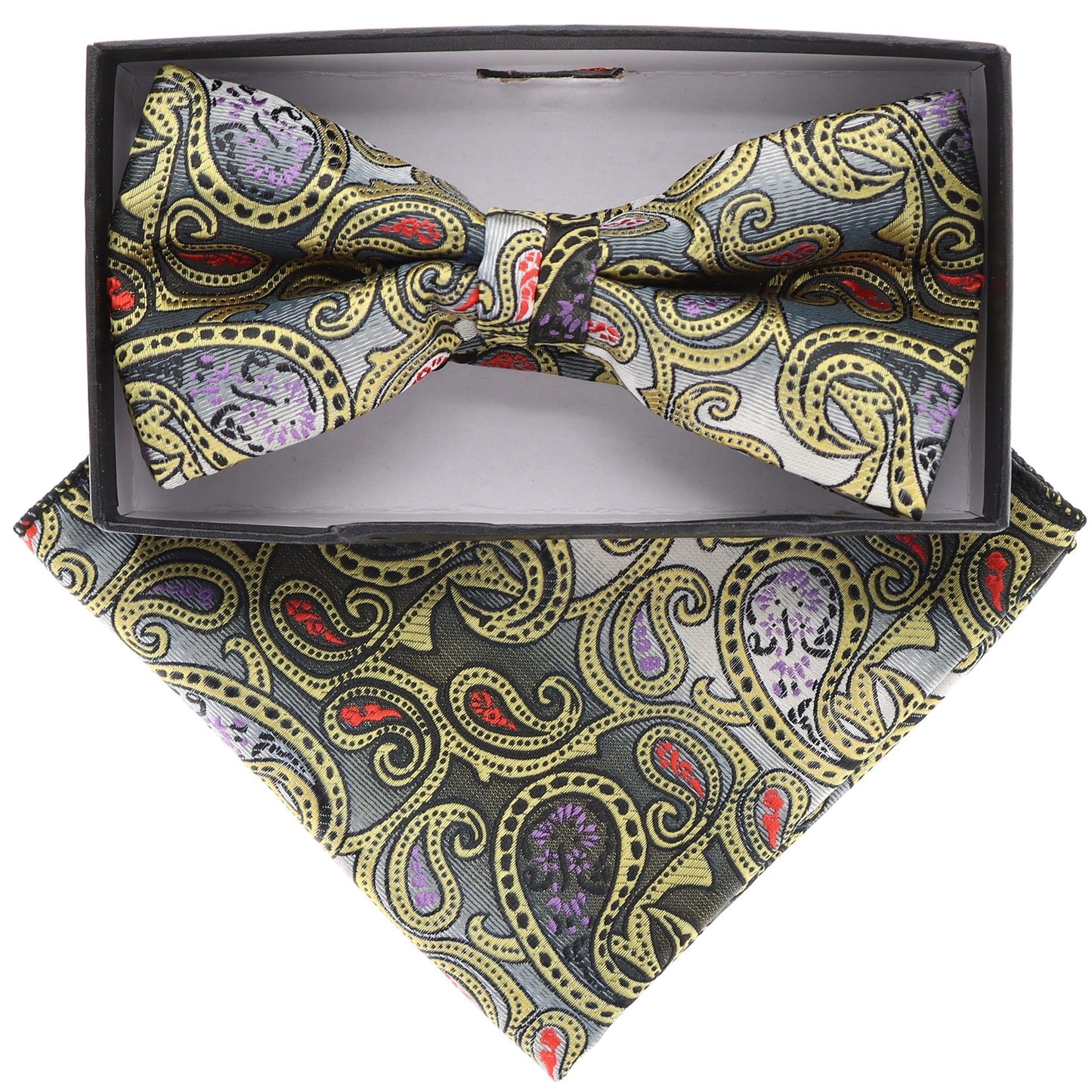 Vittorio Farina Men's Paisley Design Satin Bow Tie & Pocket Square in Gift Box - Suits You Sir - BH - 21103 - 