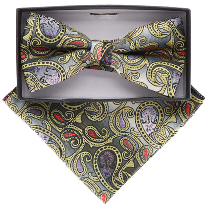 Vittorio Farina Men's Paisley Design Satin Bow Tie & Pocket Square in Gift Box - Suits You Sir - BH - 21103 - 