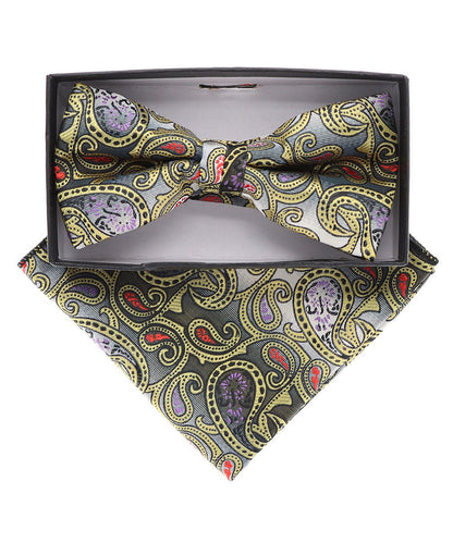 Vittorio Farina Men's Paisley Design Satin Bow Tie & Pocket Square in Gift Box - Suits You Sir - BH - 21103 - 