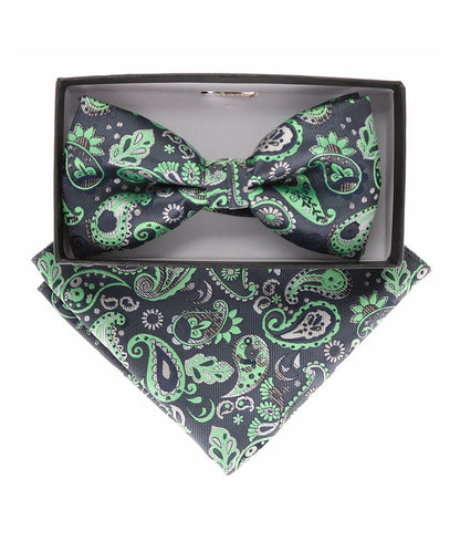 Vittorio Farina Men's Paisley Design Satin Bow Tie & Pocket Square in Gift Box - Suits You Sir - BH - 21104 - 