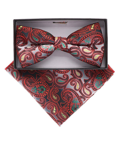 Vittorio Farina Men's Paisley Design Satin Bow Tie & Pocket Square in Gift Box - Suits You Sir - BH - 21104 - 