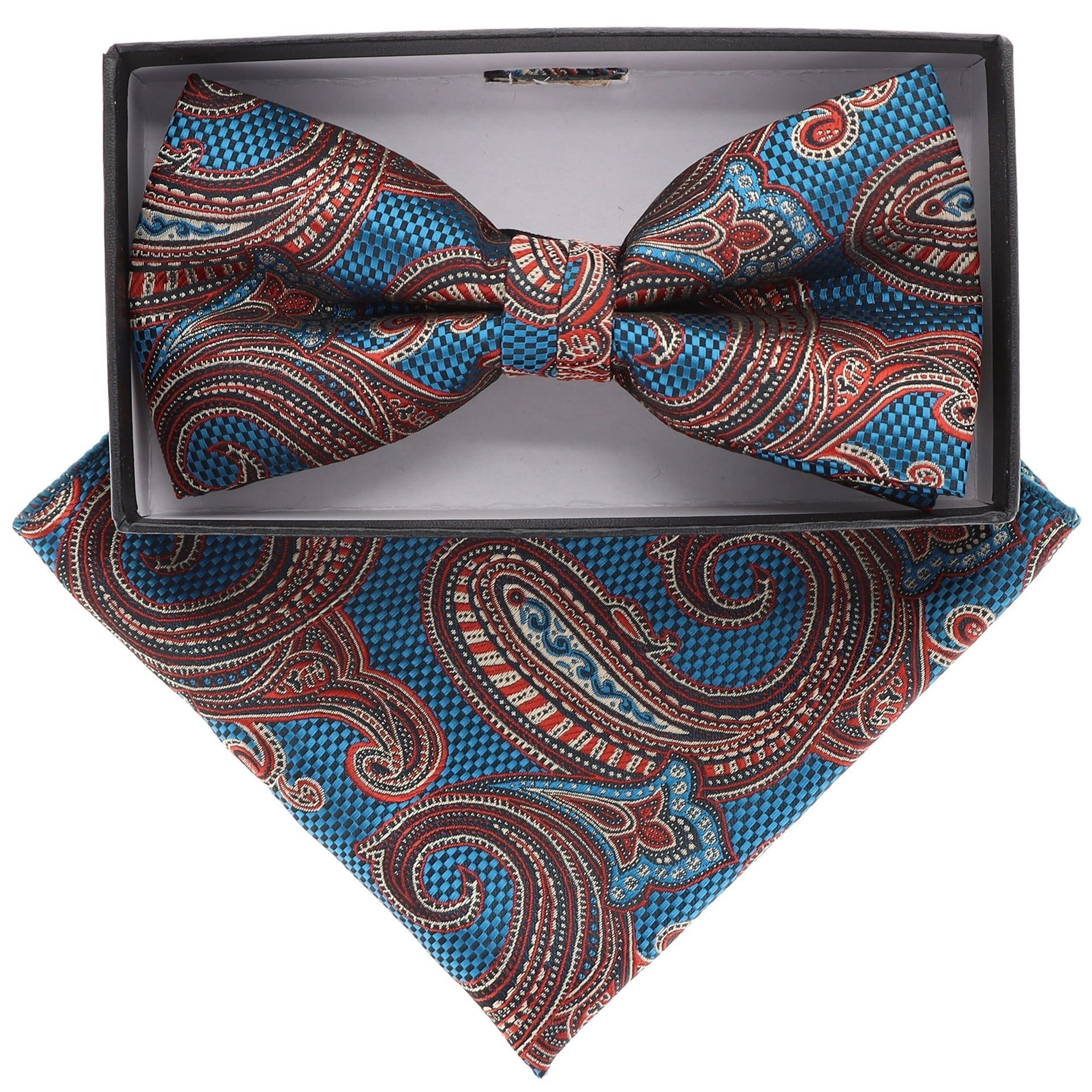 Vittorio Farina Men's Paisley Design Satin Bow Tie & Pocket Square in Gift Box - Suits You Sir - BH - 21104 - 