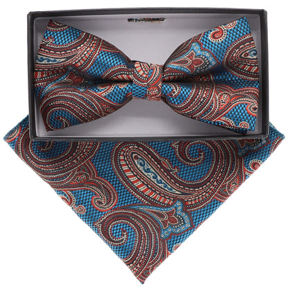 Vittorio Farina Men's Paisley Design Satin Bow Tie & Pocket Square in Gift Box - Suits You Sir - BH - 21104 - 
