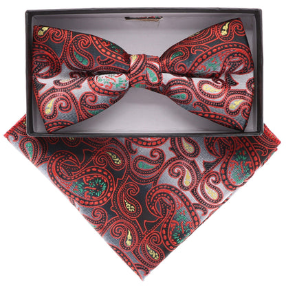 Vittorio Farina Men's Paisley Design Satin Bow Tie & Pocket Square in Gift Box - Suits You Sir - BH - 21104 - 