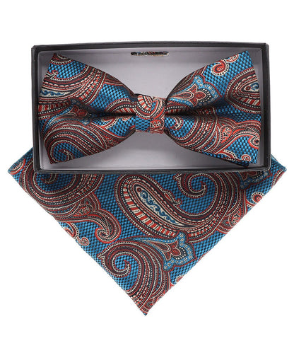 Vittorio Farina Men's Paisley Design Satin Bow Tie & Pocket Square in Gift Box - Suits You Sir - BH - 21104 - 