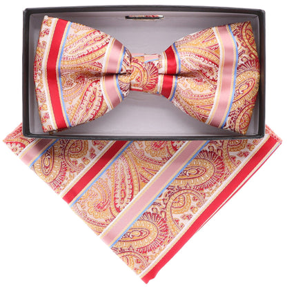 Vittorio Farina Men's Paisley Design Satin Bow Tie & Pocket Square in Gift Box - Suits You Sir - BH - 21104 - 