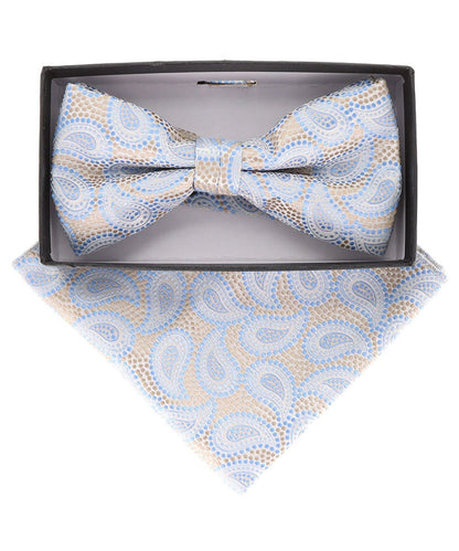 Vittorio Farina Men's Paisley Design Satin Bow Tie & Pocket Square in Gift Box - Suits You Sir - BH - 21113 - 