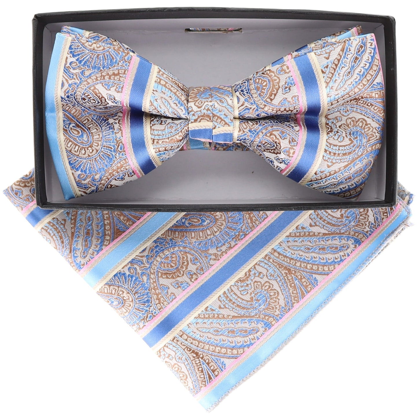 Vittorio Farina Men's Paisley Design Satin Bow Tie & Pocket Square in Gift Box - Suits You Sir - BH - 21113 - 