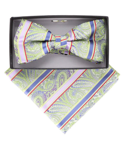 Vittorio Farina Men's Paisley Design Satin Bow Tie & Pocket Square in Gift Box - Suits You Sir - BH - 21113 - 