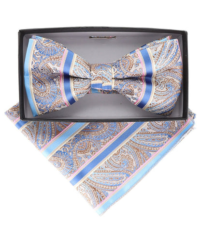 Vittorio Farina Men's Paisley Design Satin Bow Tie & Pocket Square in Gift Box - Suits You Sir - BH - 21113 - 