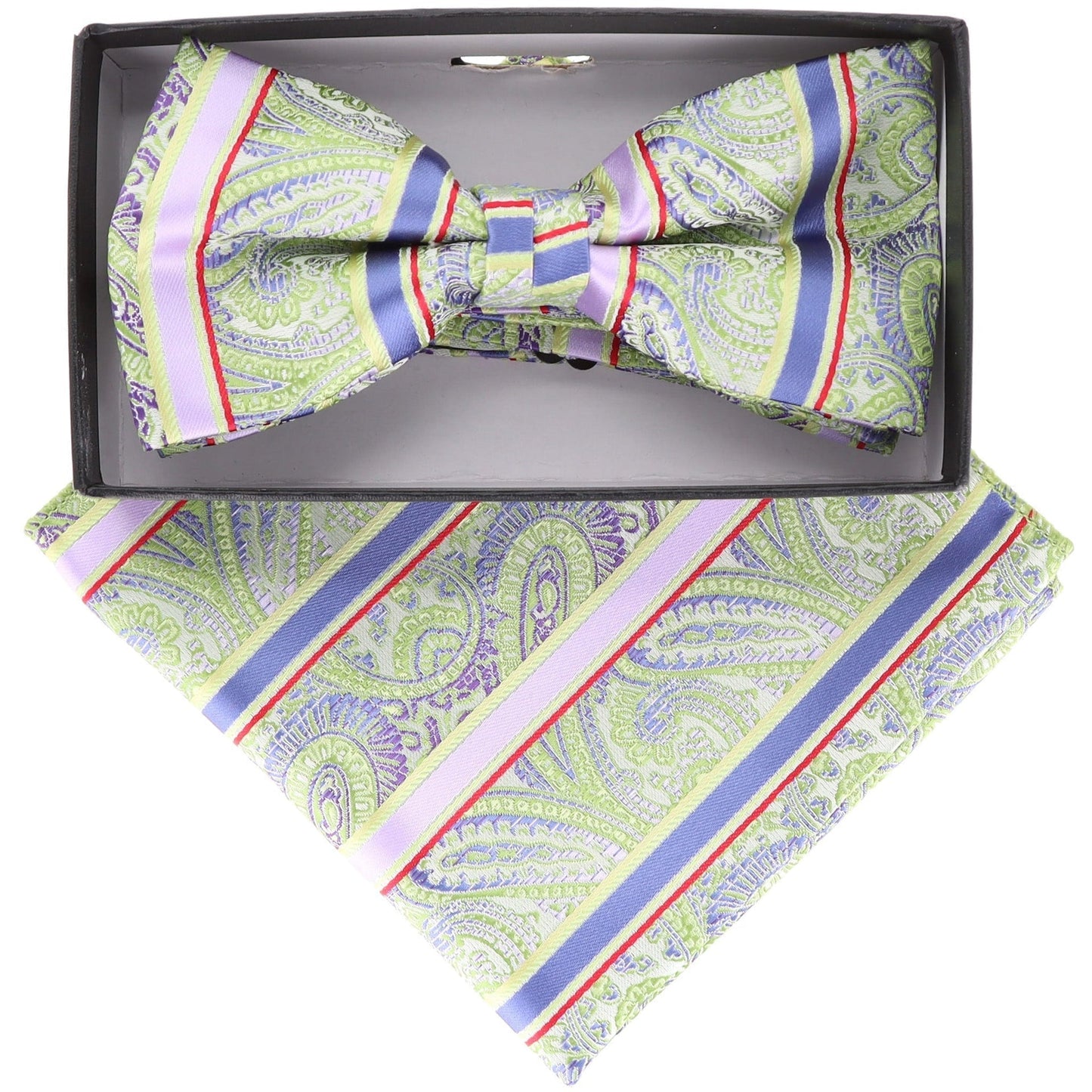 Vittorio Farina Men's Paisley Design Satin Bow Tie & Pocket Square in Gift Box - Suits You Sir - BH - 21113 - 