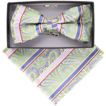 Vittorio Farina Men's Paisley Design Satin Bow Tie & Pocket Square in Gift Box - Suits You Sir - BH - 21113 - 