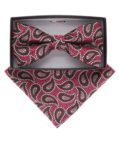 Vittorio Farina Men's Paisley Design Satin Bow Tie & Pocket Square in Gift Box - Suits You Sir - BH - 21116 - 