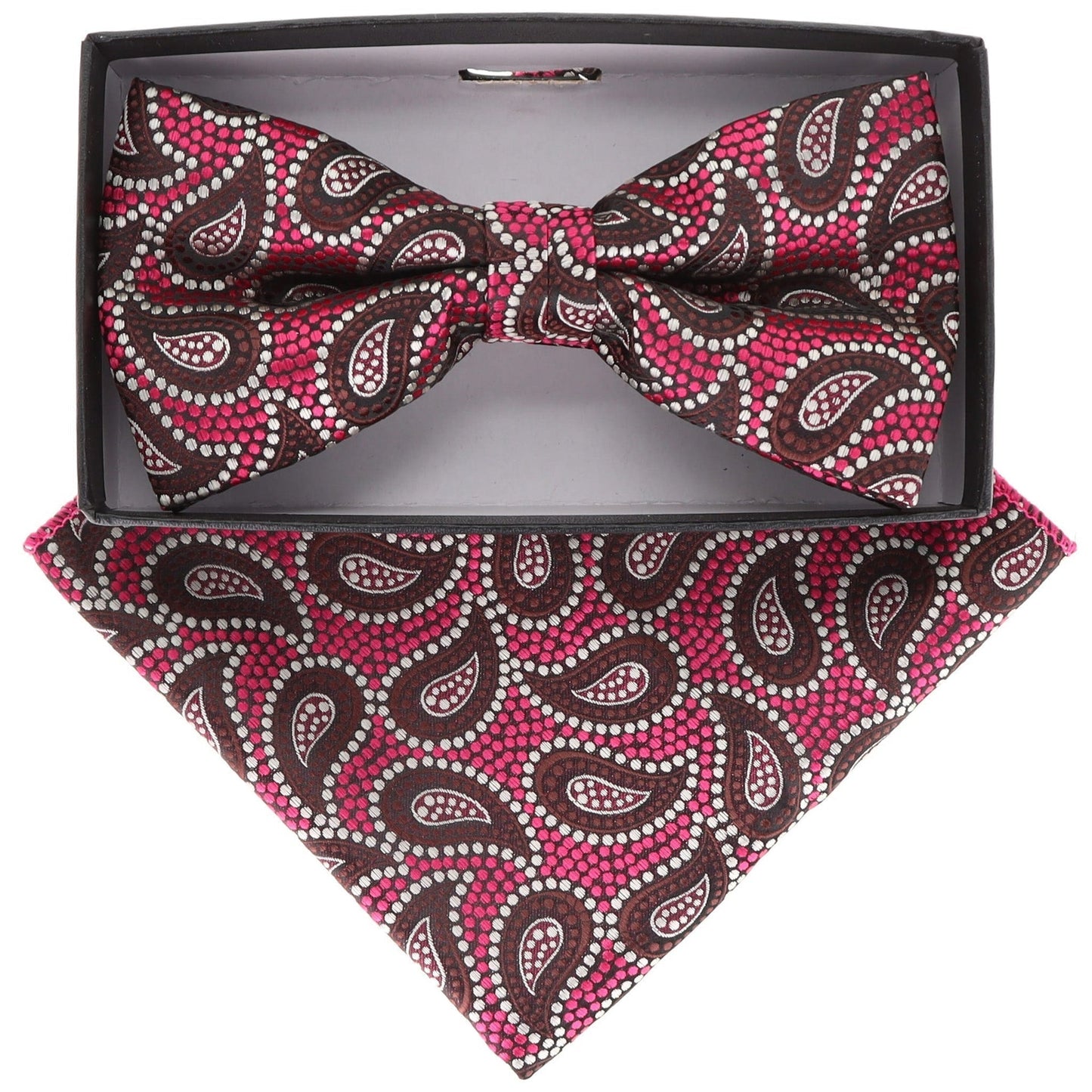 Vittorio Farina Men's Paisley Design Satin Bow Tie & Pocket Square in Gift Box - Suits You Sir - BH - 21116 - 