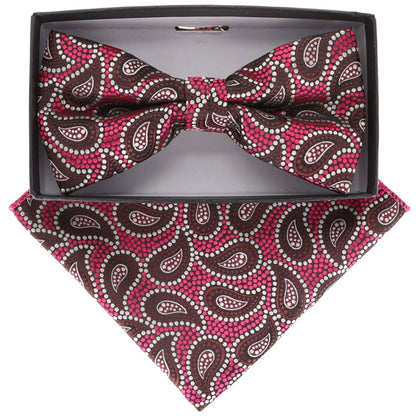 Vittorio Farina Men's Paisley Design Satin Bow Tie & Pocket Square in Gift Box - Suits You Sir - BH - 21116 - 