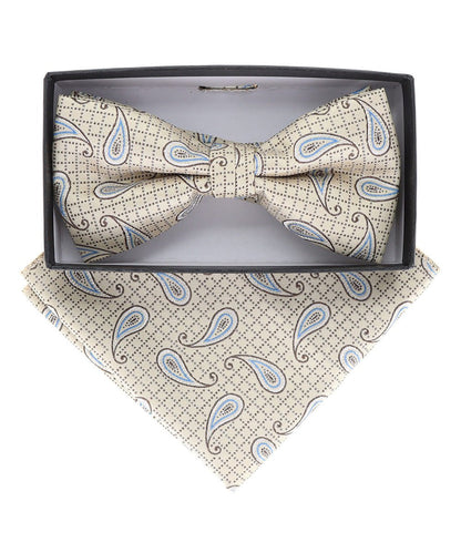 Vittorio Farina Men's Paisley Design Satin Bow Tie & Pocket Square in Gift Box - Suits You Sir - BH - 21117 - 