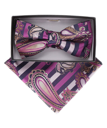 Vittorio Farina Men's Paisley Design Satin Bow Tie & Pocket Square in Gift Box - Suits You Sir - BH - 21117 - 