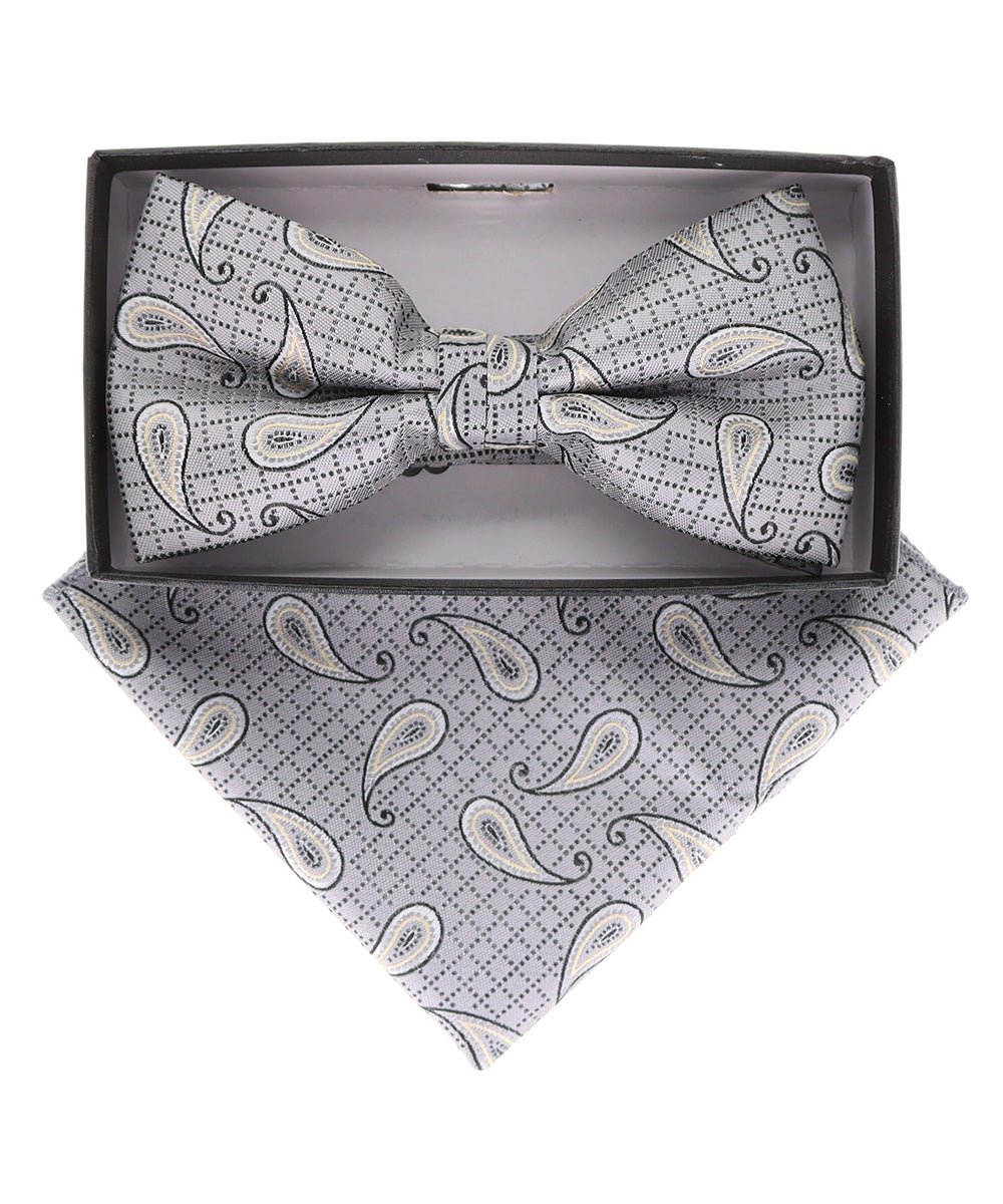 Vittorio Farina Men's Paisley Design Satin Bow Tie & Pocket Square in Gift Box - Suits You Sir - BH - 21117 - 