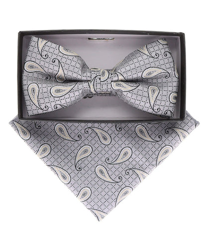 Vittorio Farina Men's Paisley Design Satin Bow Tie & Pocket Square in Gift Box - Suits You Sir - BH - 21117 - 