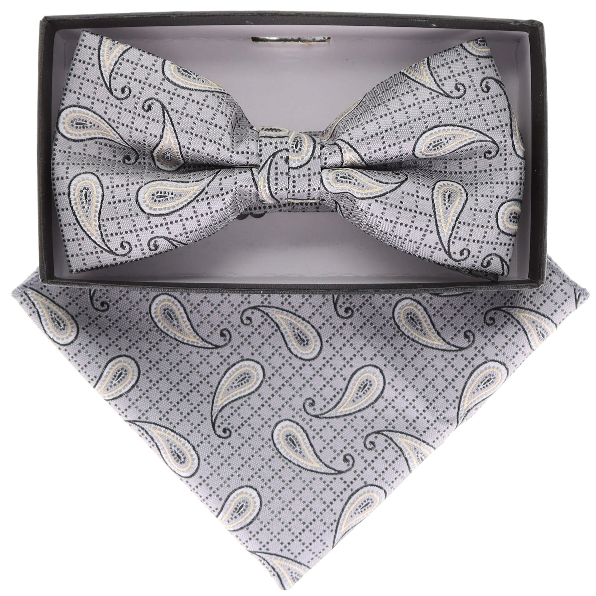 Vittorio Farina Men's Paisley Design Satin Bow Tie & Pocket Square in Gift Box - Suits You Sir - BH - 21117 - 