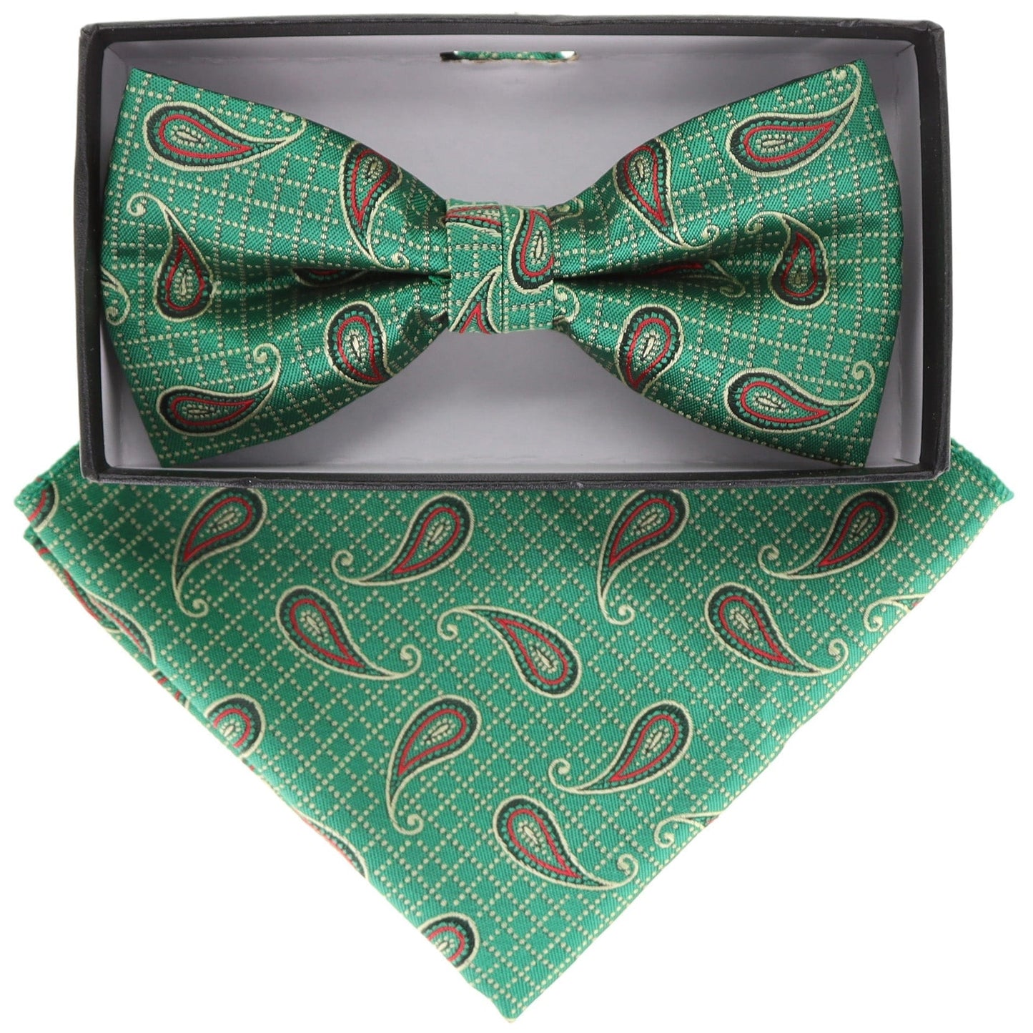 Vittorio Farina Men's Paisley Design Satin Bow Tie & Pocket Square in Gift Box - Suits You Sir - BH - 21117 - 