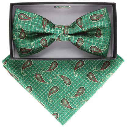 Vittorio Farina Men's Paisley Design Satin Bow Tie & Pocket Square in Gift Box - Suits You Sir - BH - 21117 - 