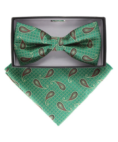 Vittorio Farina Men's Paisley Design Satin Bow Tie & Pocket Square in Gift Box - Suits You Sir - BH - 21117 - 