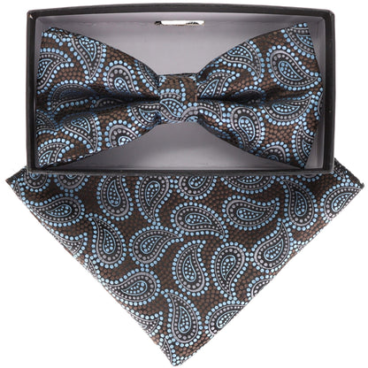 Vittorio Farina Men's Paisley Design Satin Bow Tie & Pocket Square in Gift Box - Suits You Sir - BH - 21117 - 