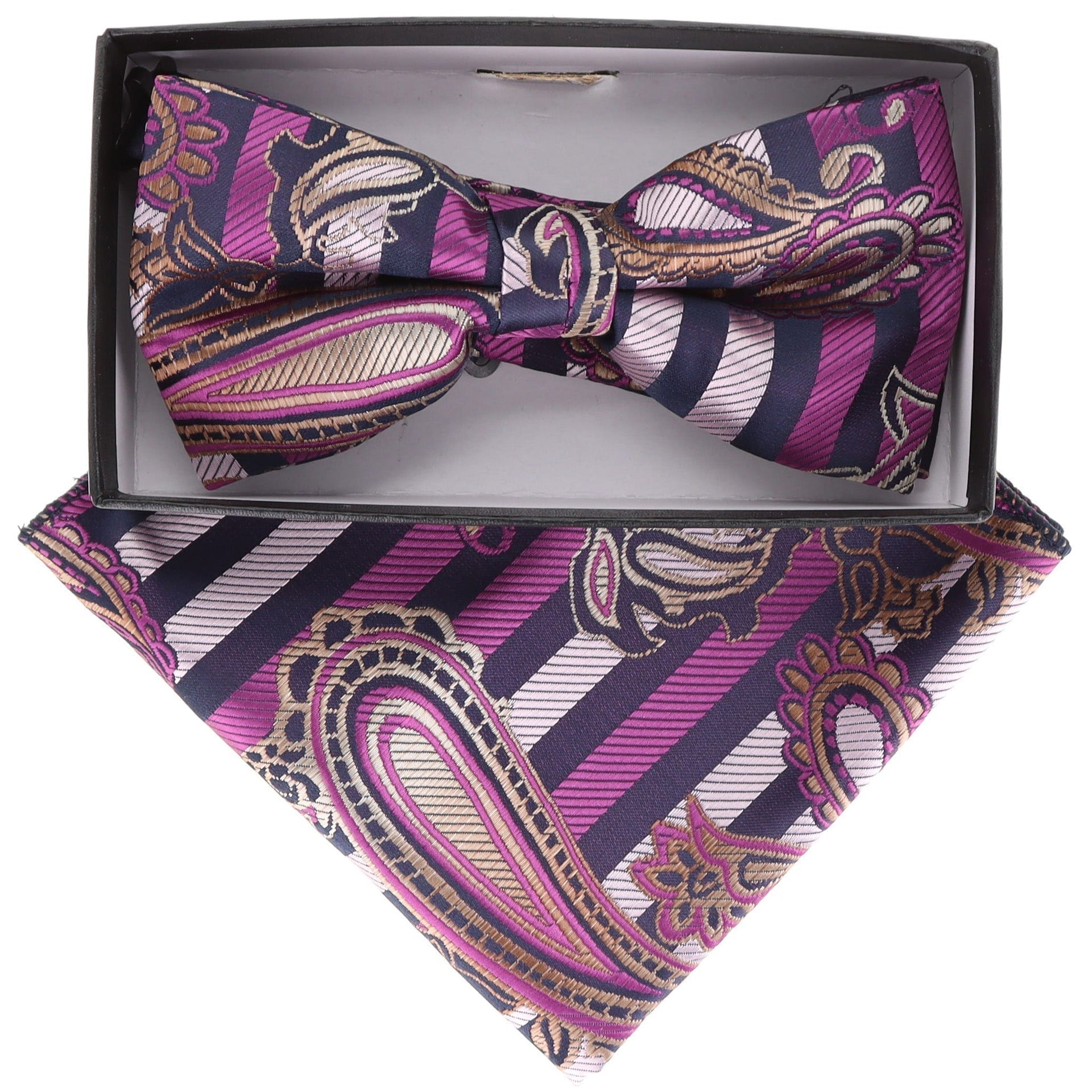Vittorio Farina Men's Paisley Design Satin Bow Tie & Pocket Square in Gift Box - Suits You Sir - BH - 21117 - 