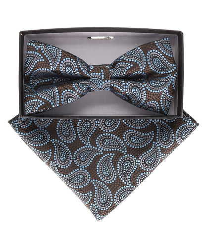 Vittorio Farina Men's Paisley Design Satin Bow Tie & Pocket Square in Gift Box - Suits You Sir - BH - 21117 - 