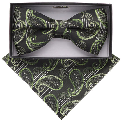 Vittorio Farina Men's Paisley Design Satin Bow Tie & Pocket Square in Gift Box - Suits You Sir - BH - 21122 - 