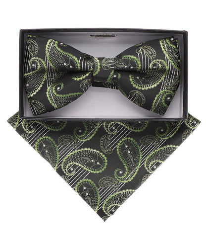 Vittorio Farina Men's Paisley Design Satin Bow Tie & Pocket Square in Gift Box - Suits You Sir - BH - 21122 - 