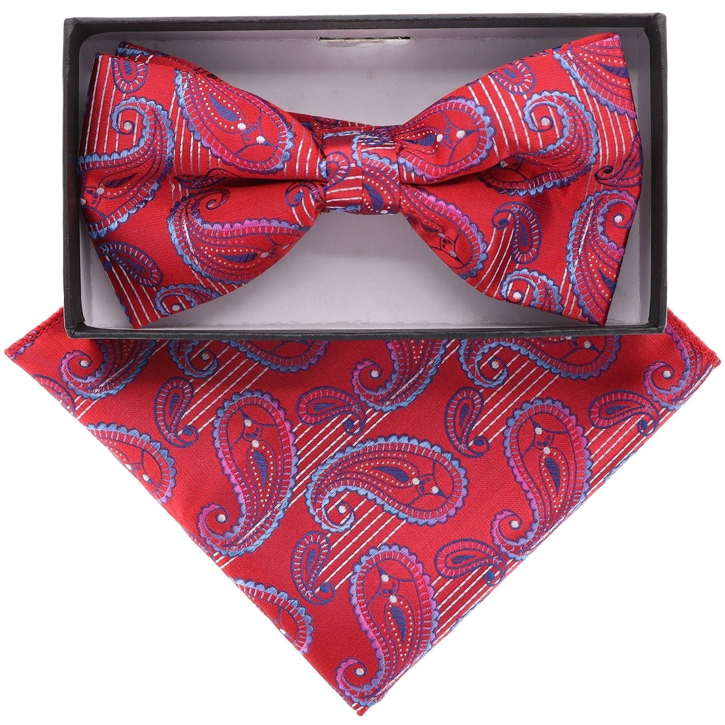 Vittorio Farina Men's Paisley Design Satin Bow Tie & Pocket Square in Gift Box - Suits You Sir - BH - 21122 - 