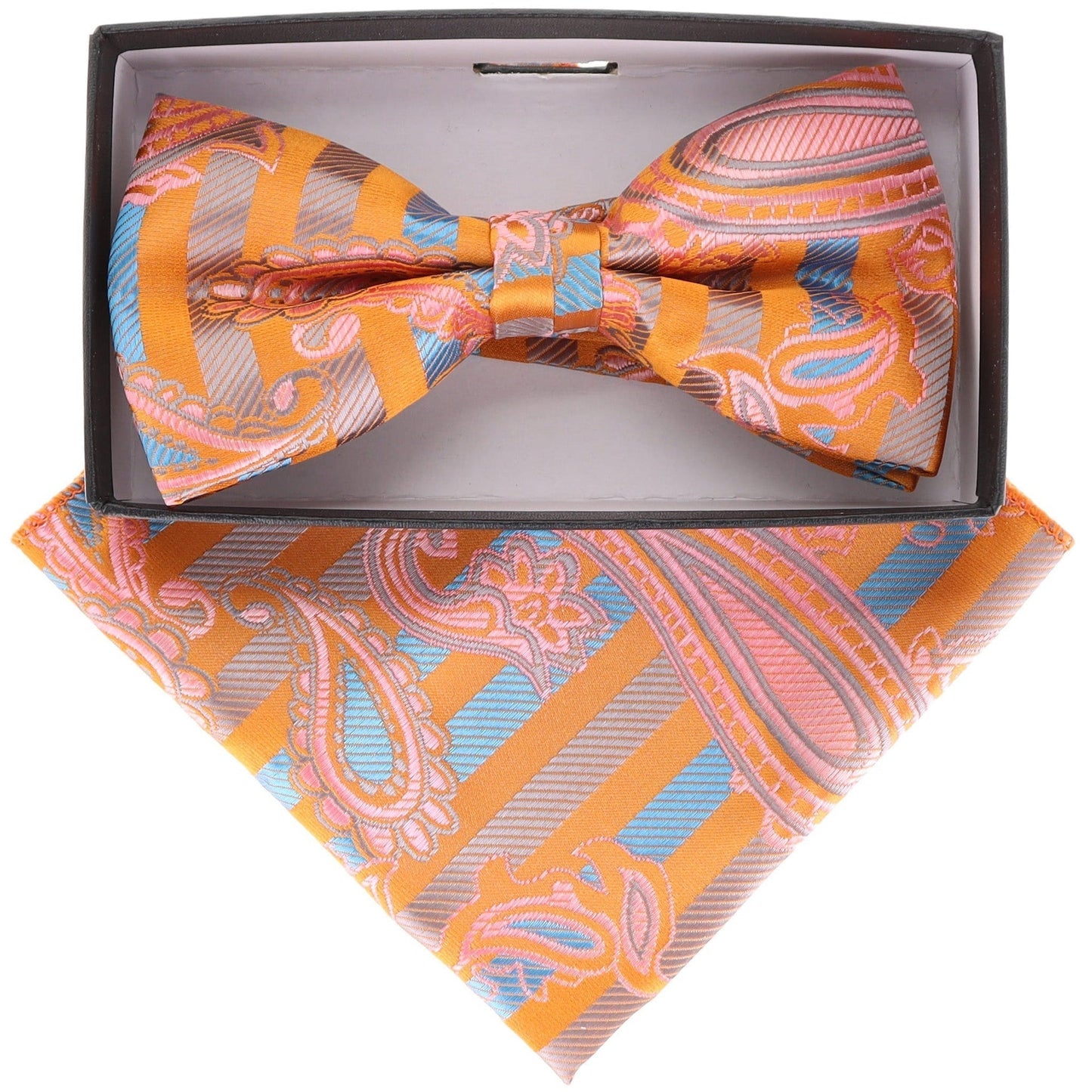 Vittorio Farina Men's Paisley Design Satin Bow Tie & Pocket Square in Gift Box - Suits You Sir - BH - 21122 - 
