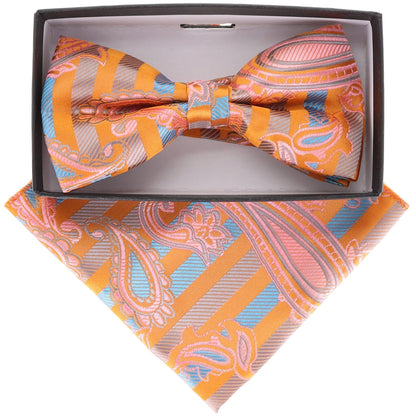 Vittorio Farina Men's Paisley Design Satin Bow Tie & Pocket Square in Gift Box - Suits You Sir - BH - 21122 - 