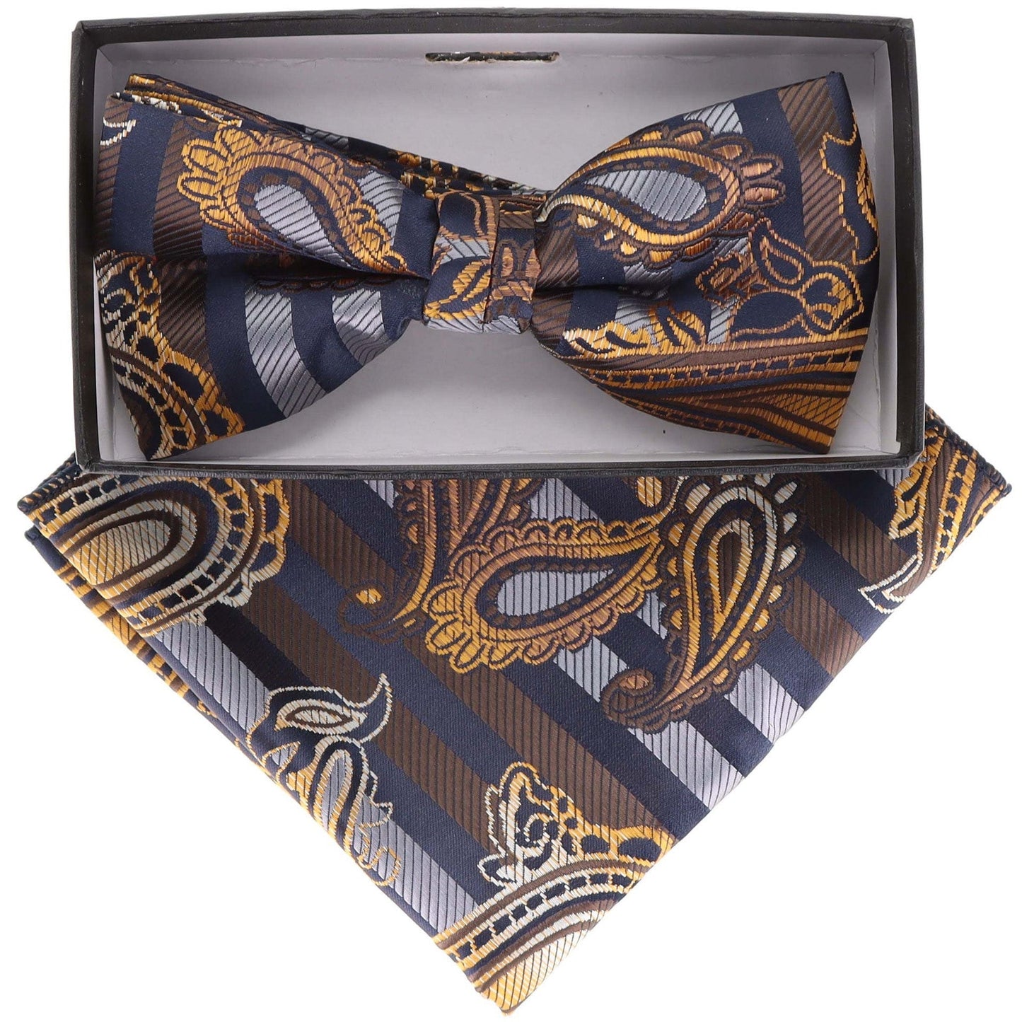 Vittorio Farina Men's Paisley Design Satin Bow Tie & Pocket Square in Gift Box - Suits You Sir - BH - 21122 - 